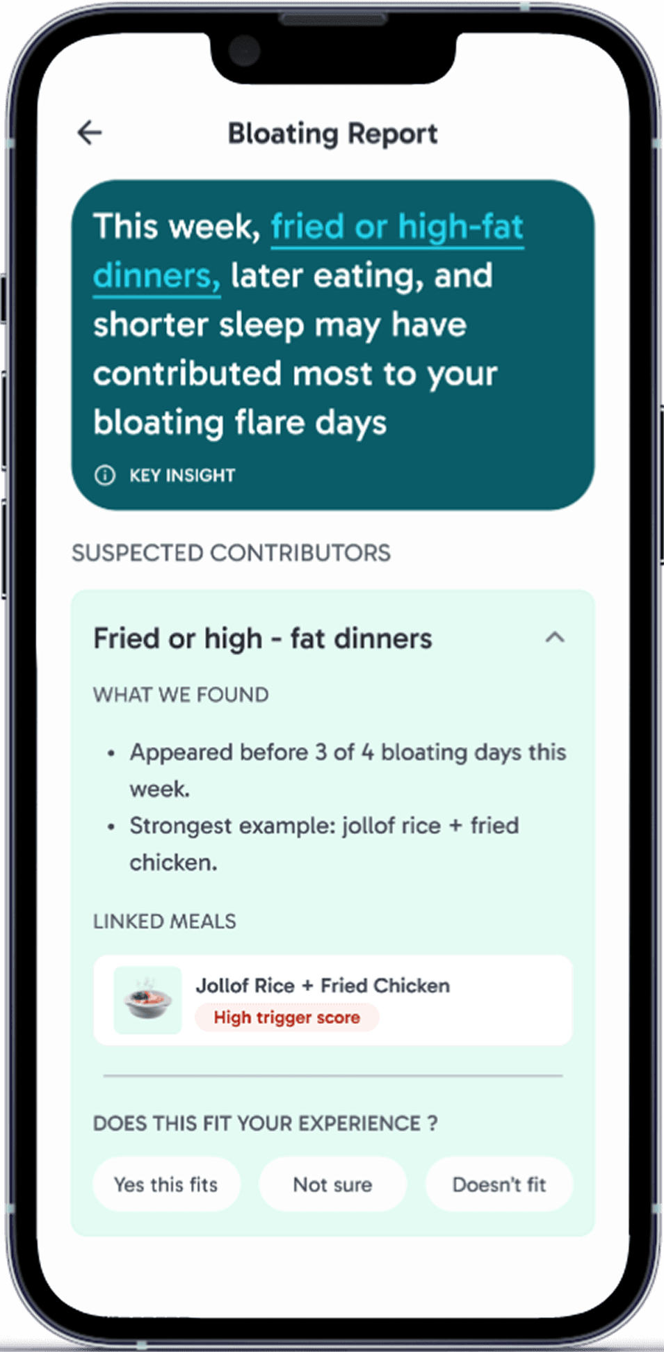 Flourish bloating report insight screen