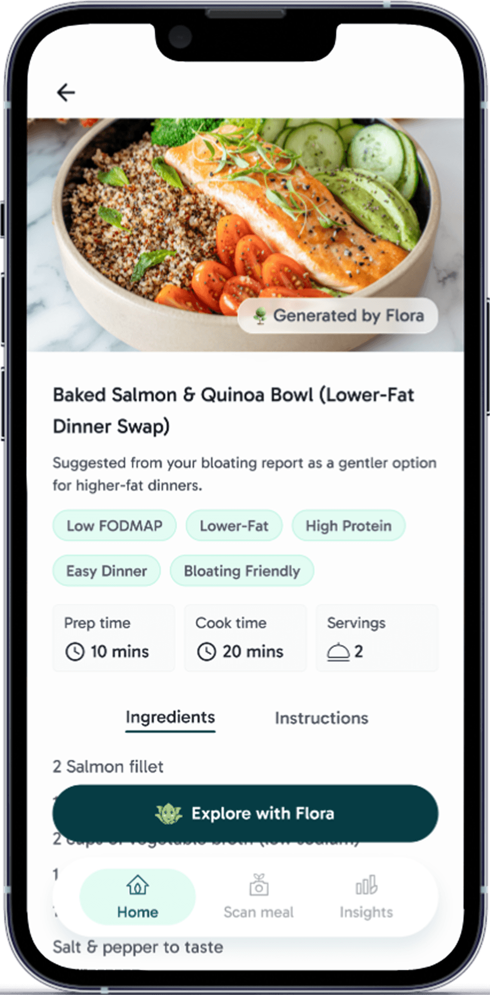 Flourish recipe and meal swap screen