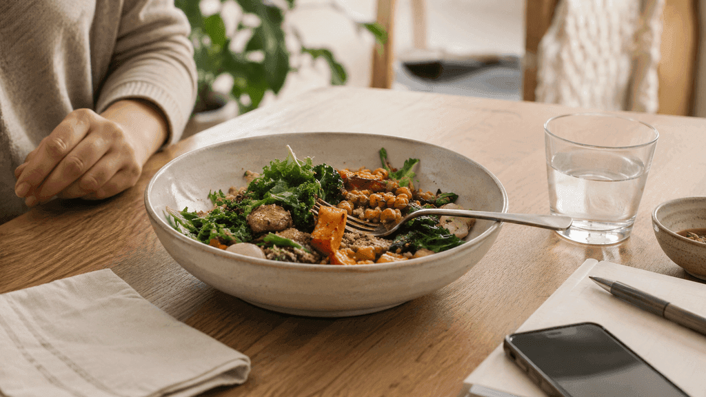 A colorful healthy meal with vegetables and grains that could still feel hard to digest for some people.