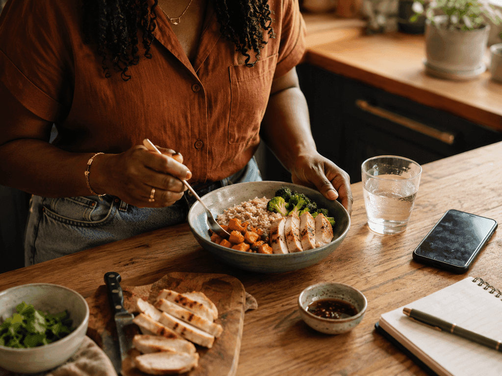 A simple meal planning scene for someone deciding what to eat with IBS.