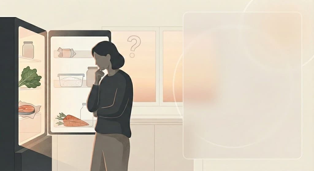 A dinner-planning scene showing the stress of choosing what to eat with food sensitivities.