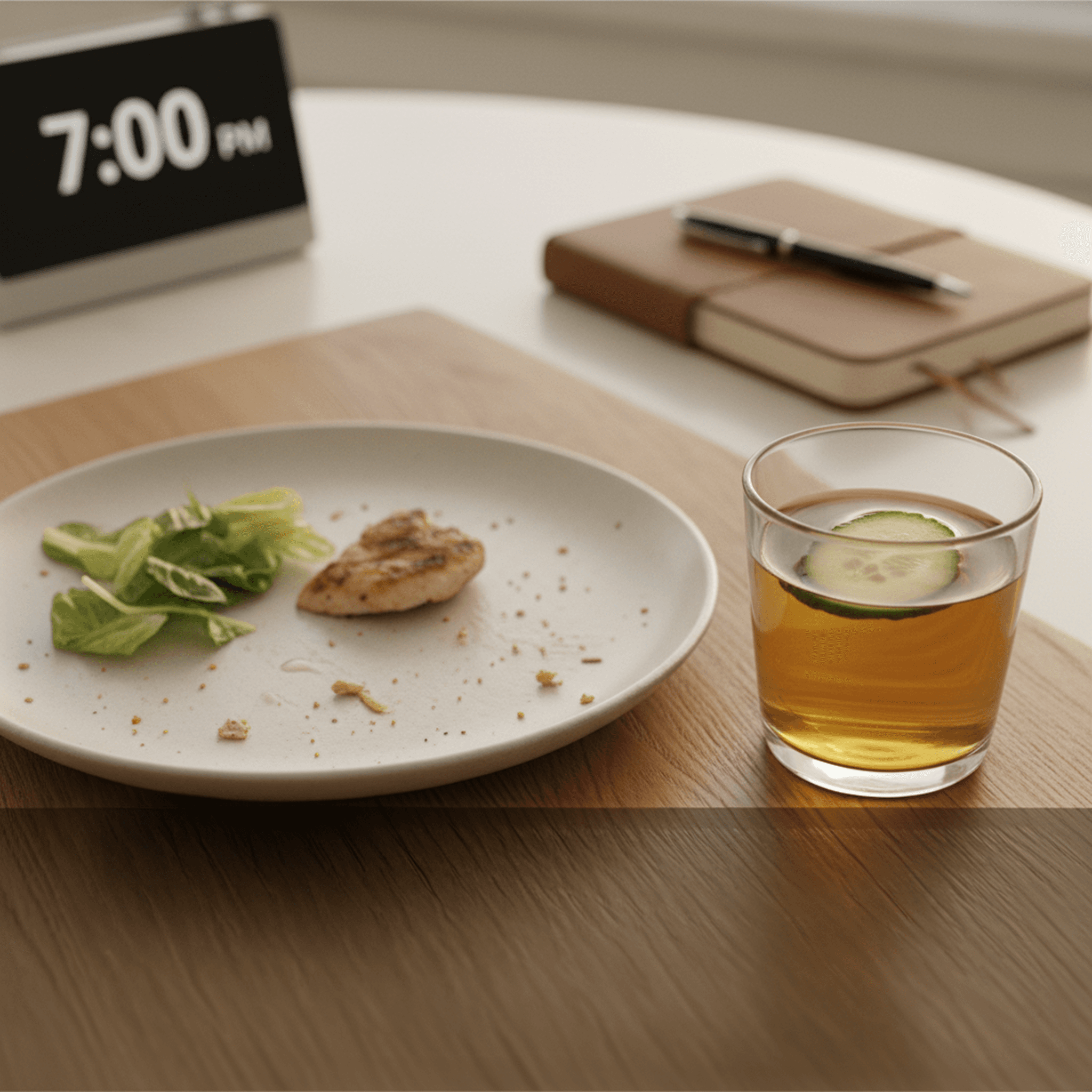 A plate and clock representing meal timing and acid reflux context.