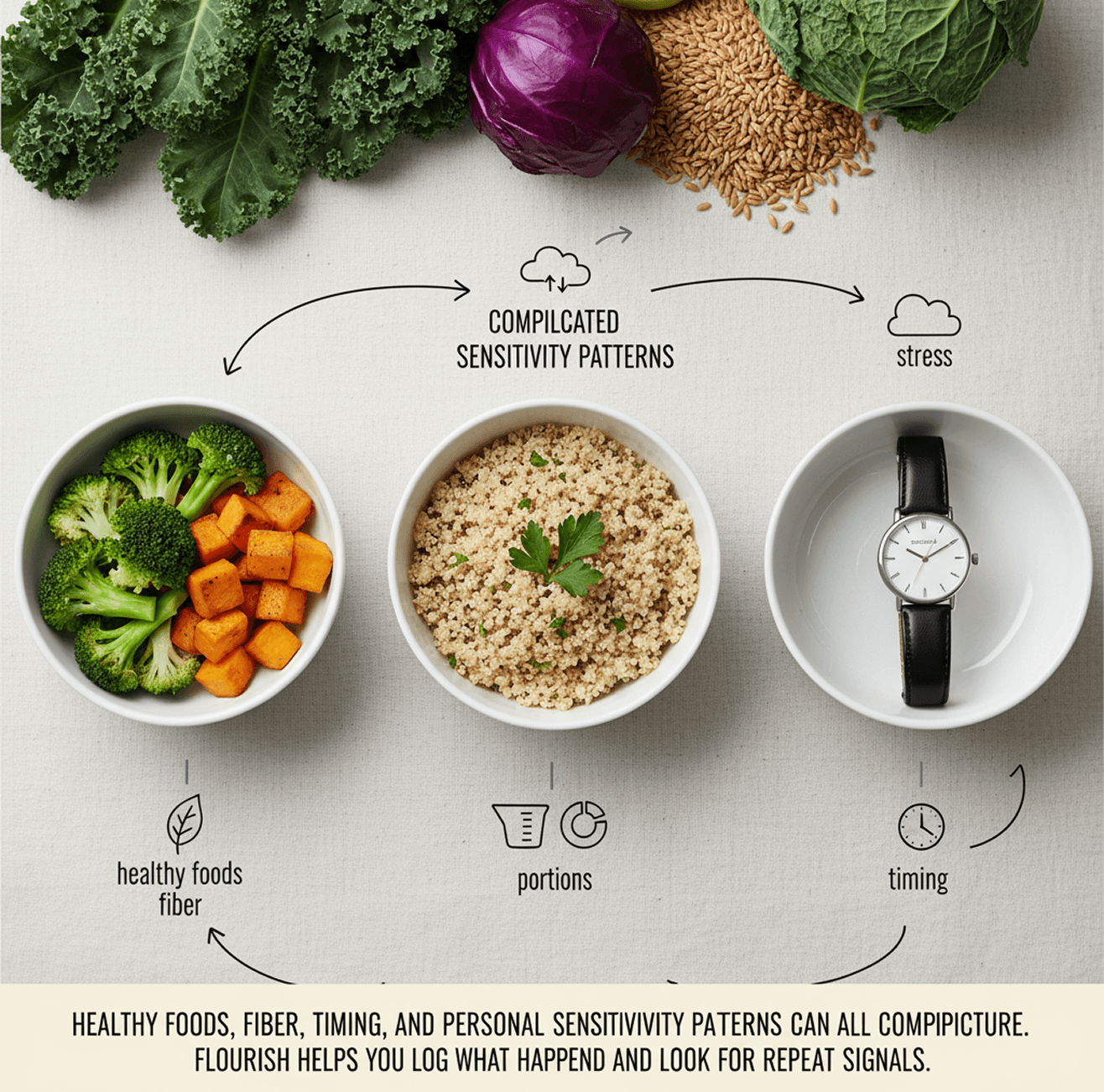 A gentle meal composition representing bloating and digestive health context.