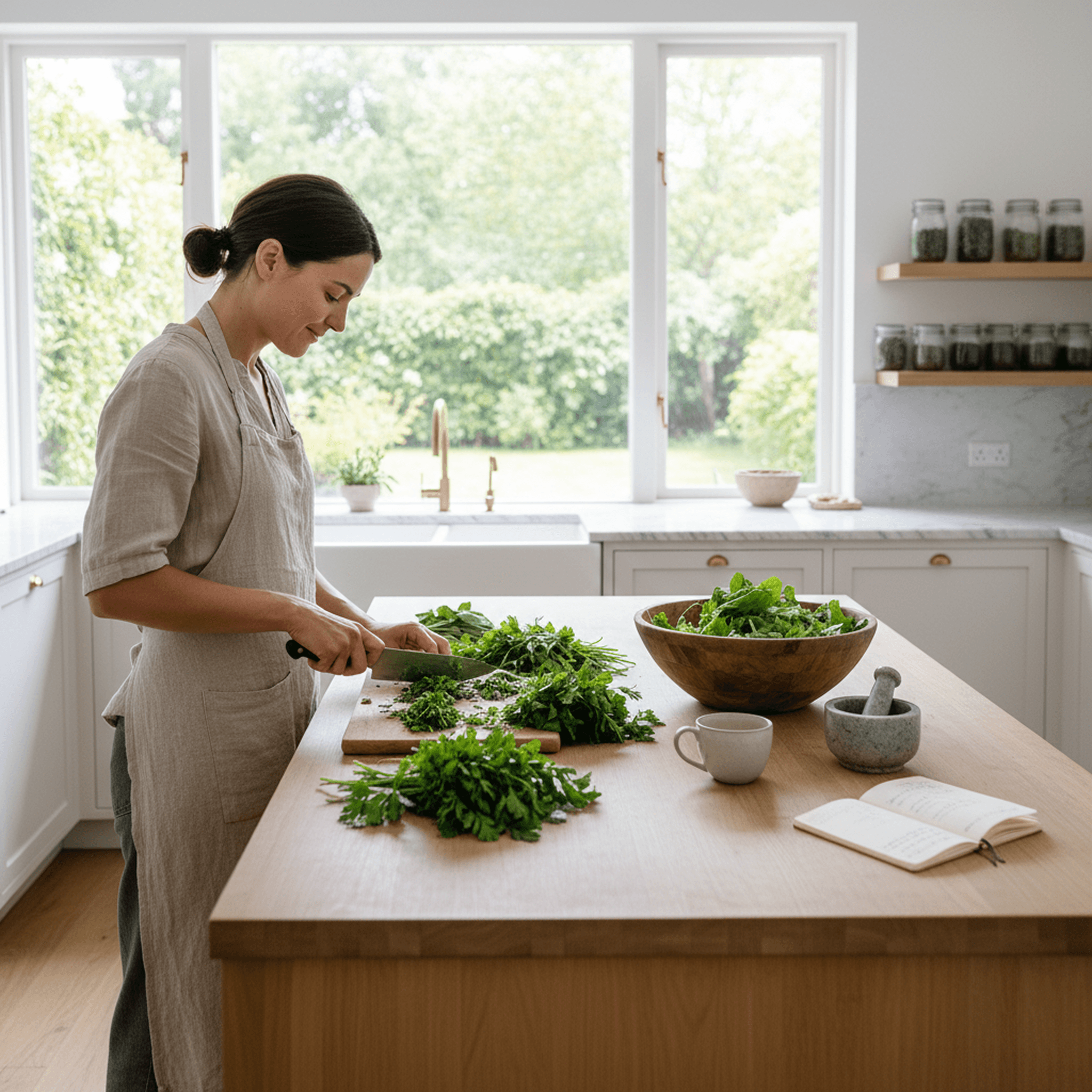 A person preparing greens in a kitchen for an IBS-friendly meal.