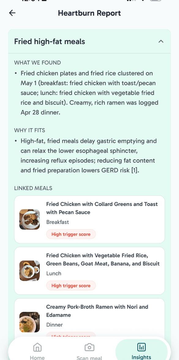 Flourish app heartburn report sample